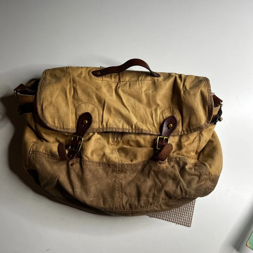 J.Crew Abingdon Messenger Bag Waxed Canvas Leather Field Satchel Laptop Bag